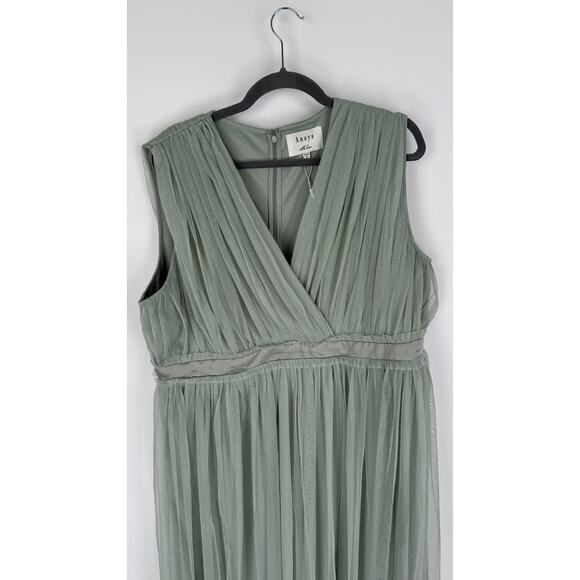 Anaya Bridesmaid V Neck Ruffle Waist Maxi Dress Sage Green Womens Plus Size 18 - Picture 8 of 12